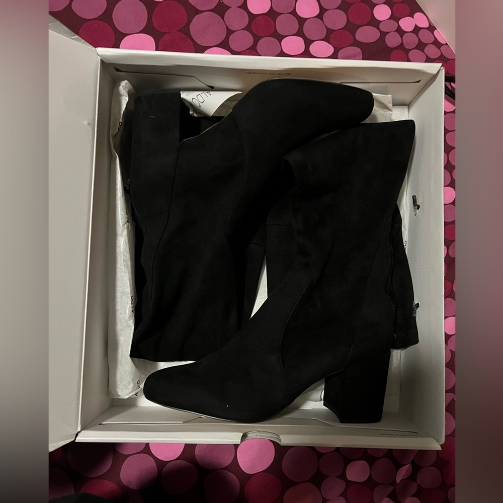 Aldo thigh high black heeled boots Size 11